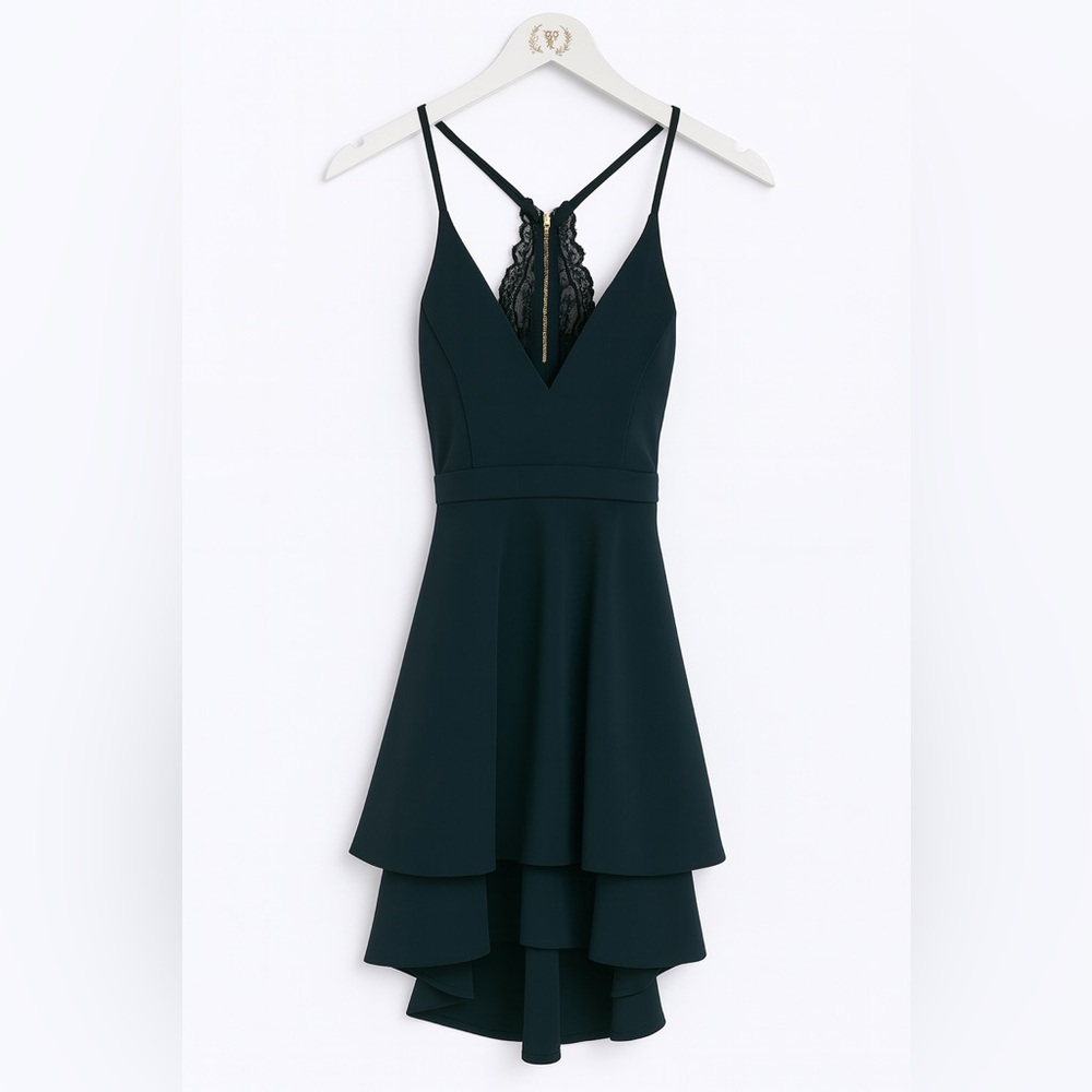 Elegant Emerald Green Lace Trim Dress